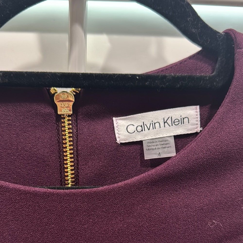 Calvin Klein Plum Midi Dress with Gold Zipper